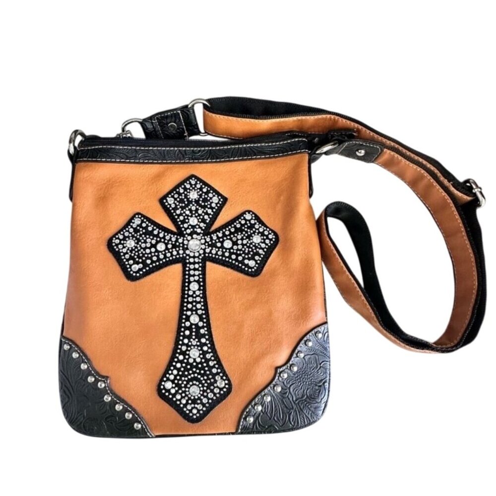 Western Crossbody Bag With Rhinestone Cross Design